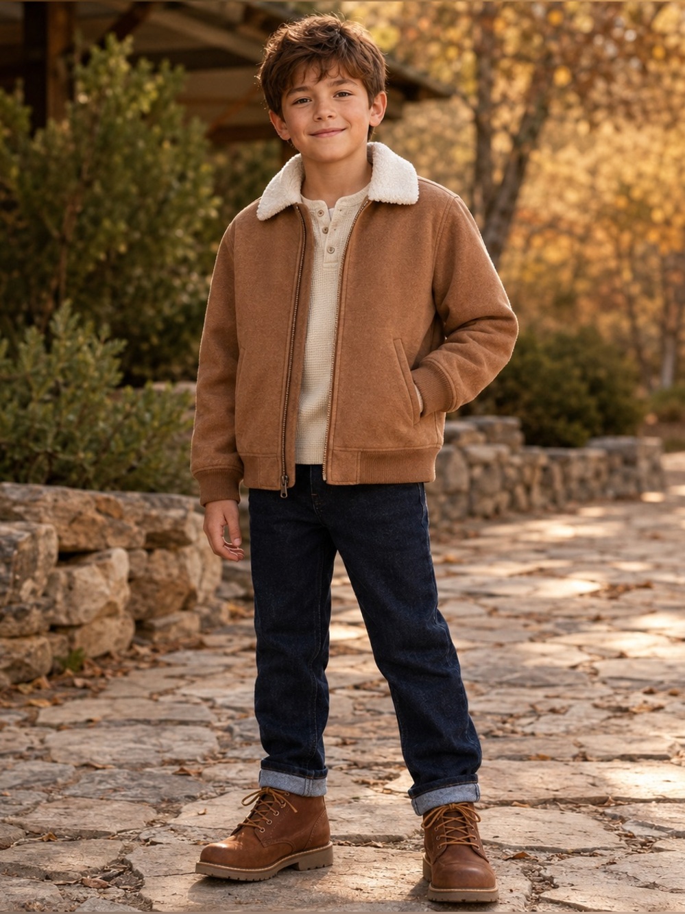Abercrombie Kids Brown Faux Shearling Bomber Jacket